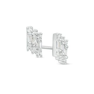 0.20 CT. T.W. Baguette and Round Diamond Stepped Stud Earrings in 10K White Gold