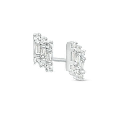 0.20 CT. T.W. Baguette and Round Diamond Stepped Stud Earrings in 10K White Gold