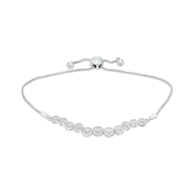 0.20 CT. T.W. Multi-Diamond Graduated Curve Bolo Bracelet in Sterling Silver – 9.5"