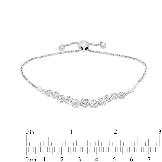 0.20 CT. T.W. Multi-Diamond Graduated Curve Bolo Bracelet in Sterling Silver – 9.5"