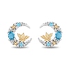 Thumbnail Image 0 of Enchanted Disney Jasmine Swiss Blue Topaz and 0.085 CT. T.W. Diamond Moon Stud Earrings in Sterling Silver and 10K Gold