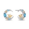 Enchanted Disney Jasmine Swiss Blue Topaz and 0.085 CT. T.W. Diamond Moon Stud Earrings in Sterling Silver and 10K Gold