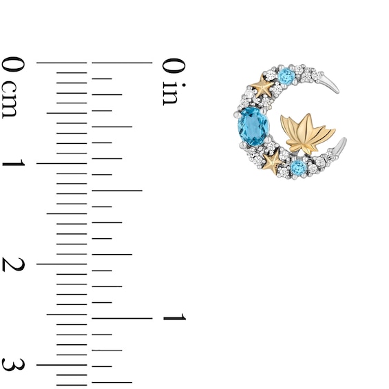 Enchanted Disney Jasmine Swiss Blue Topaz and 0.085 CT. T.W. Diamond Moon Stud Earrings in Sterling Silver and 10K Gold