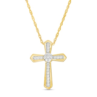 0.10 CT. T.W. Multi-Diamond Cross Pendant in 10K Gold