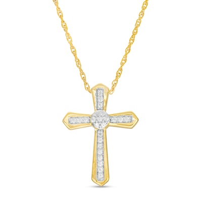 0.10 CT. T.W. Multi-Diamond Cross Pendant in 10K Gold