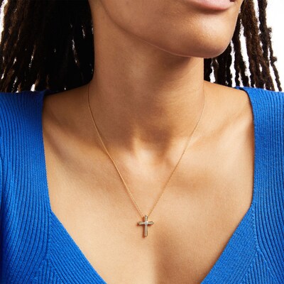 0.10 CT. T.W. Multi-Diamond Cross Pendant in 10K Gold