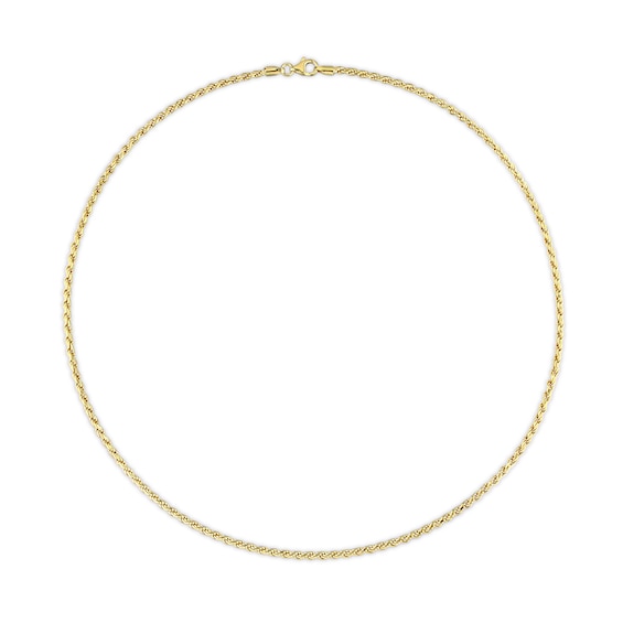 2.2mm Rope Chain Necklace in Sterling Silver with Yellow Rhodium