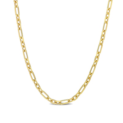 3.0mm Figaro Chain Necklace in Sterling Silver with Yellow Rhodium