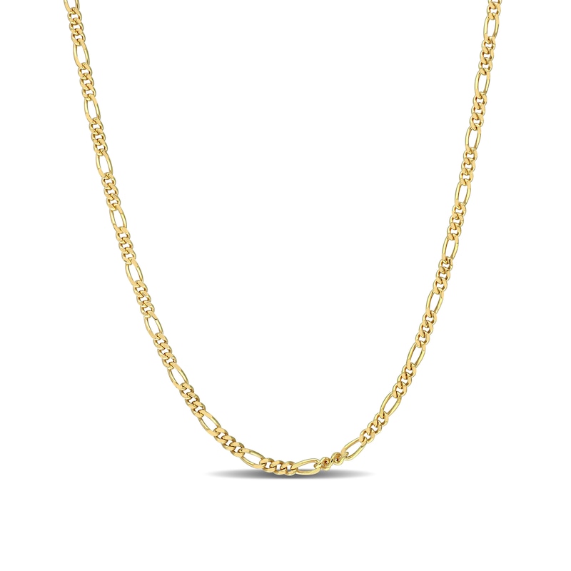 2.2mm Figaro Chain Necklace in Sterling Silver with Yellow Rhodium