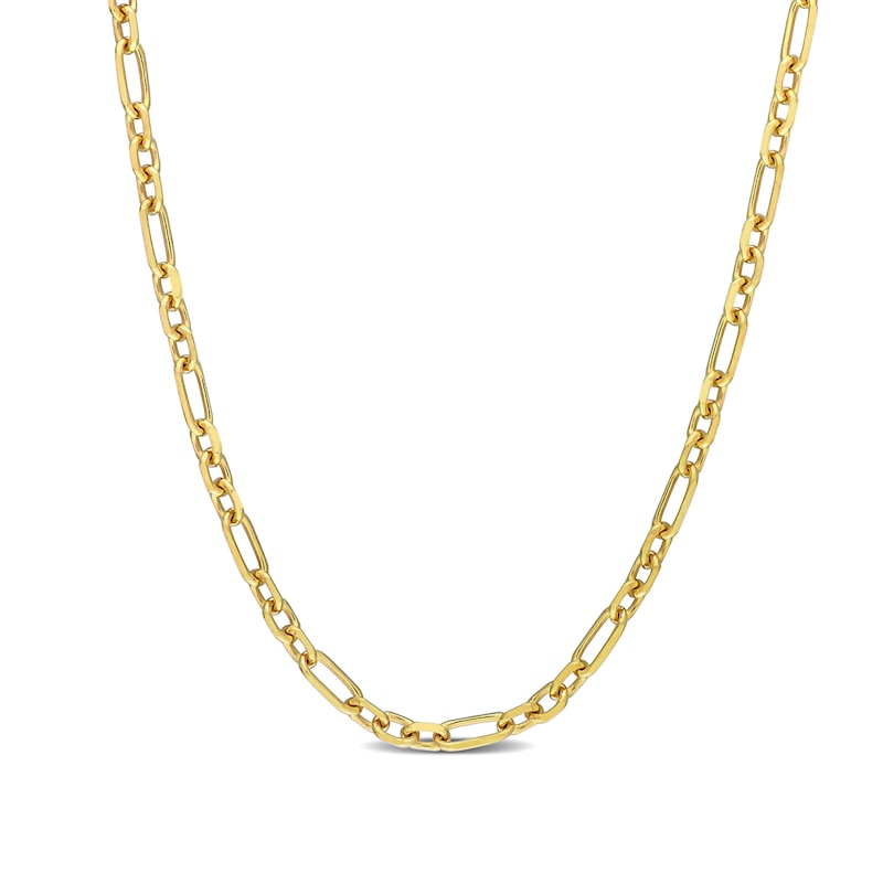3.0mm Figaro Chain Necklace in Sterling Silver with Yellow Rhodium|Peoples Jewellers