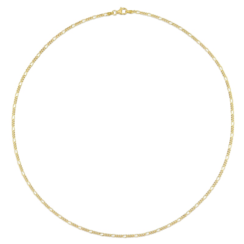 2.2mm Figaro Chain Necklace in Sterling Silver with Yellow Rhodium - 20"