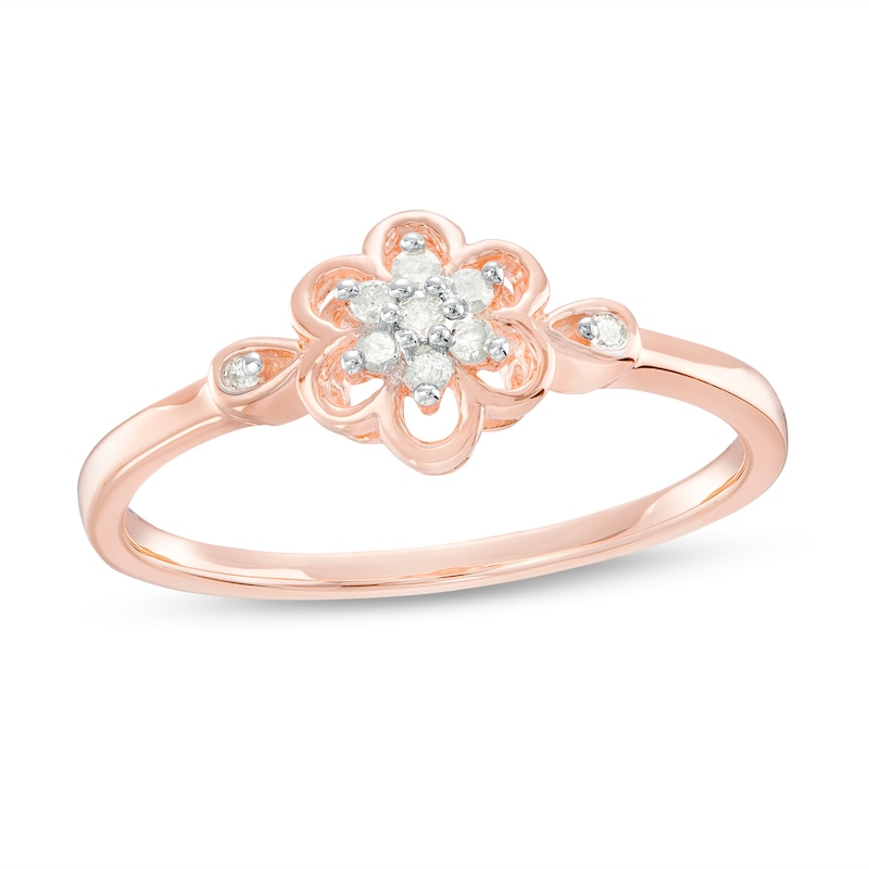 0.08 CT. T.W. Diamond Flower Promise Ring in Sterling Silver with Rose-Tone Flash Plate
