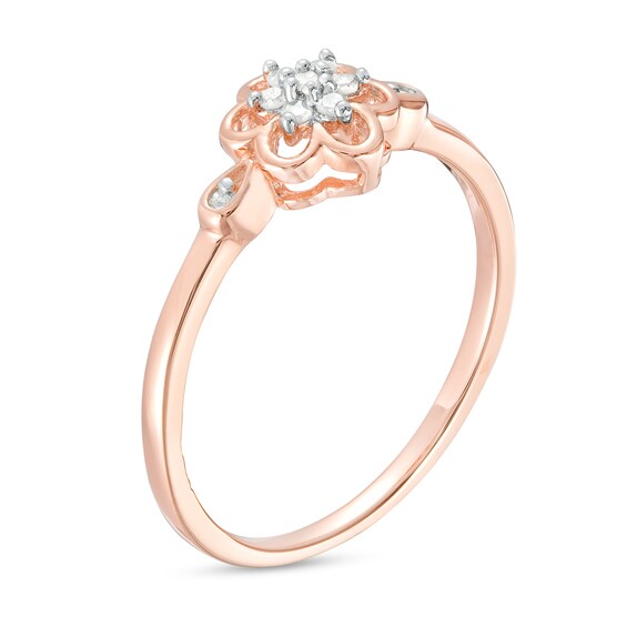 0.08 CT. T.W. Diamond Flower Promise Ring in Sterling Silver with Rose-Tone Flash Plate