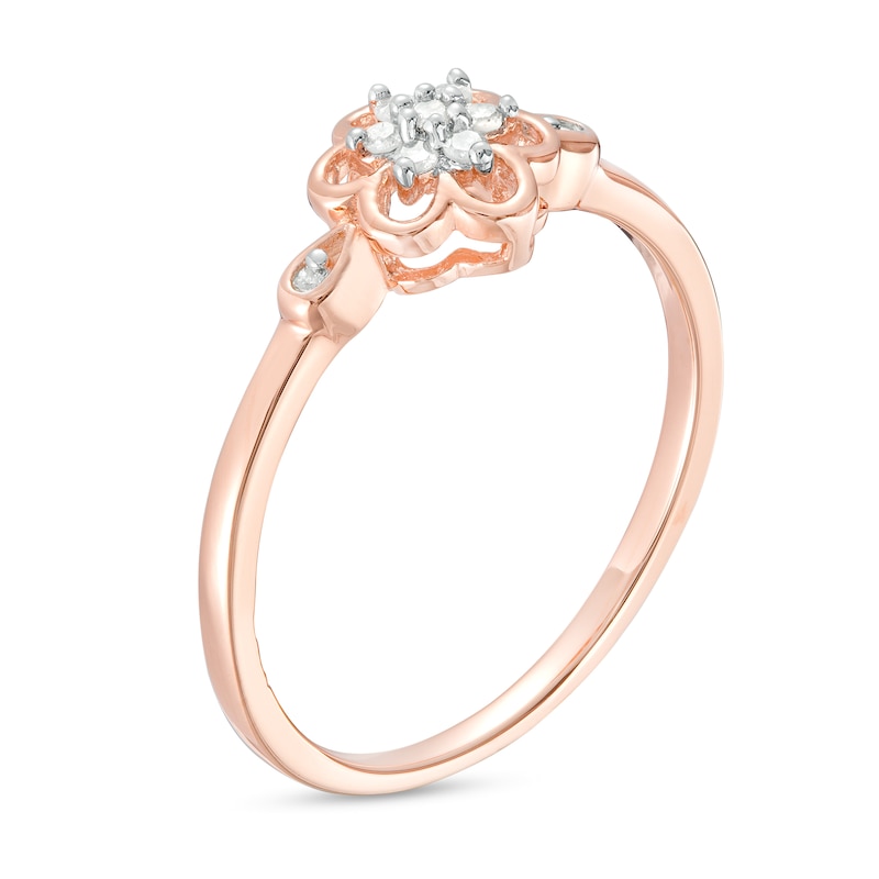0.08 CT. T.W. Diamond Flower Promise Ring in Sterling Silver with Rose-Tone Flash Plate