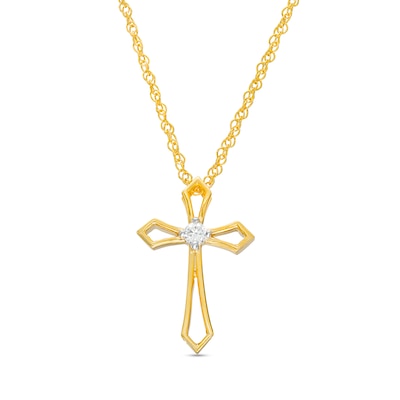 0.04 CT. Diamond Solitaire Cross Pendant in 10K Gold