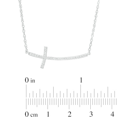 0.13 CT. T.W. Diamond Curved Sideways Cross Necklace in Sterling Silver