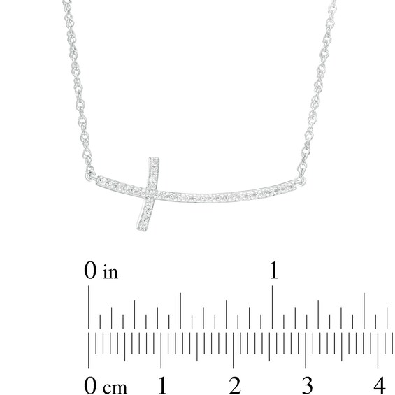 0.13 CT. T.W. Diamond Curved Sideways Cross Necklace in Sterling Silver