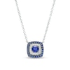 Vera Wang Love Collection Blue Sapphire and 0.05 CT. T.W. Diamond Cushion-Shaped Frame Necklace in 10K White Gold - 19"