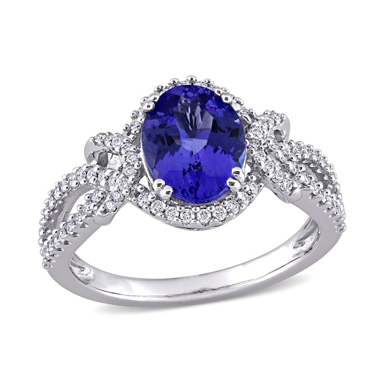 Oval Tanzanite and 0.34 CT. T.W. Diamond Open Knot Shank Ring in 14K White Gold