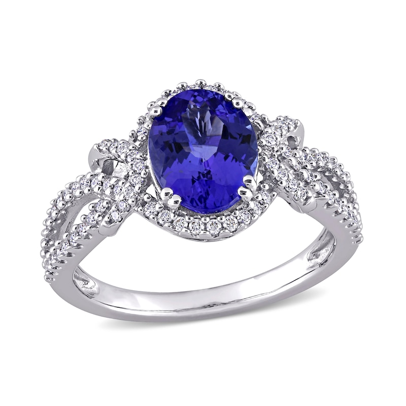 Oval Tanzanite and 0.34 CT. T.W. Diamond Open Knot Shank Ring in 14K White Gold|Peoples Jewellers