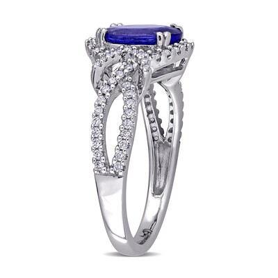 Oval Tanzanite and 0.34 CT. T.W. Diamond Open Knot Shank Ring in 14K White Gold