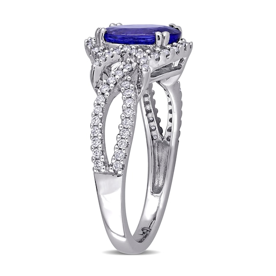 Oval Tanzanite and 0.34 CT. T.W. Diamond Open Knot Shank Ring in 14K White Gold