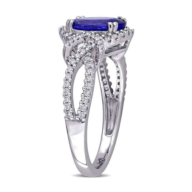 Oval Tanzanite and 0.34 CT. T.W. Diamond Open Knot Shank Ring in 14K White Gold