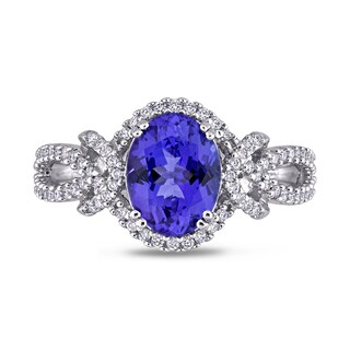 Oval Tanzanite and 0.34 CT. T.W. Diamond Open Knot Shank Ring in 14K White Gold