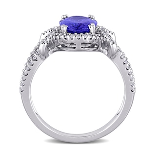 Oval Tanzanite and 0.34 CT. T.W. Diamond Open Knot Shank Ring in 14K White Gold