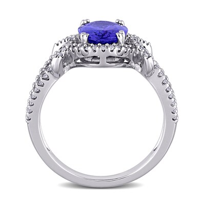 Oval Tanzanite and 0.34 CT. T.W. Diamond Open Knot Shank Ring in 14K White Gold