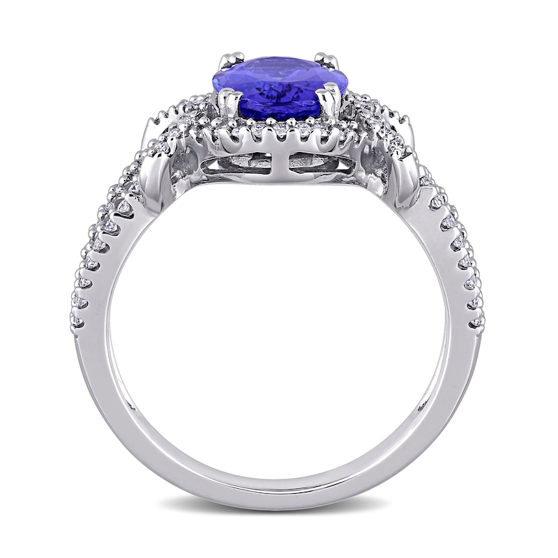 Oval Tanzanite and 0.34 CT. T.W. Diamond Open Knot Shank Ring in 14K White Gold