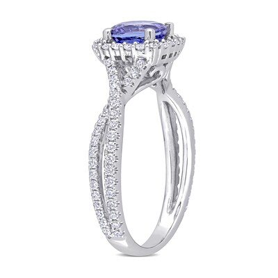 6.5mm Tanzanite and 0.50 CT. T.W. Diamond Frame Twist Shank Ring in 14K White Gold