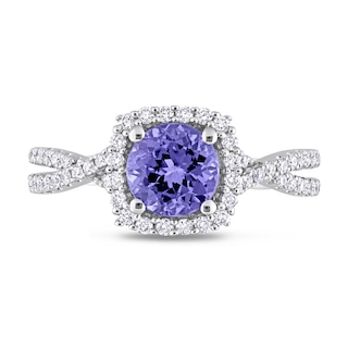 6.5mm Tanzanite and 0.50 CT. T.W. Diamond Frame Twist Shank Ring in 14K White Gold