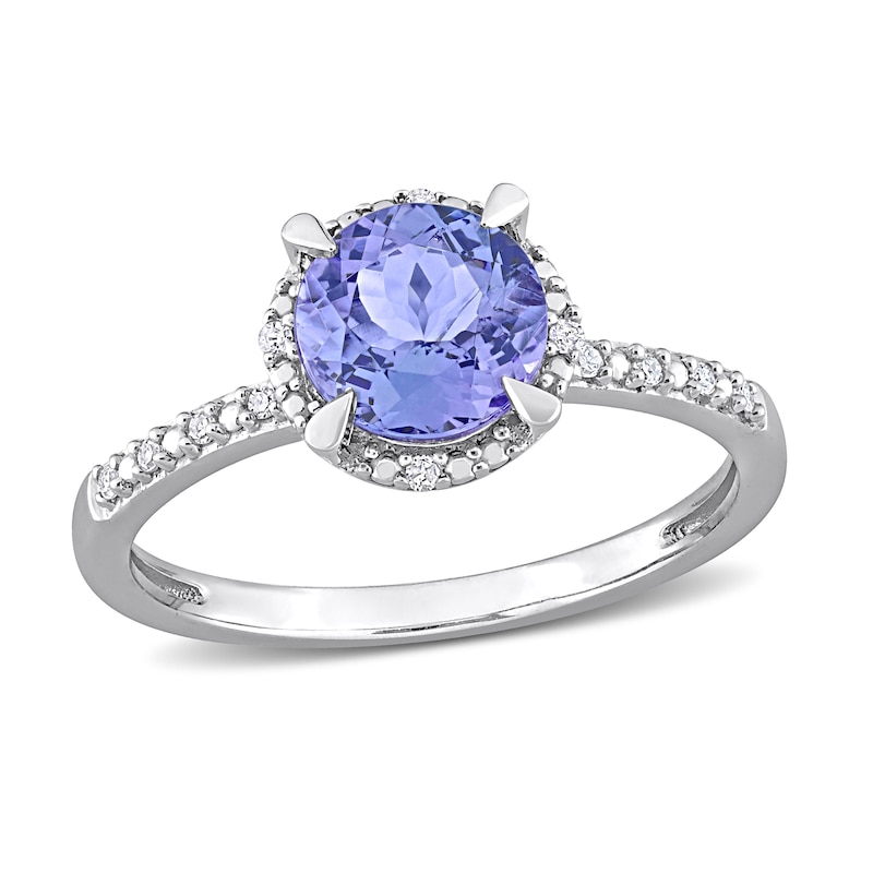 7.0mm Tanzanite and 0.04 CT. T.W. Diamond Frame Ring in 10K White Gold|Peoples Jewellers