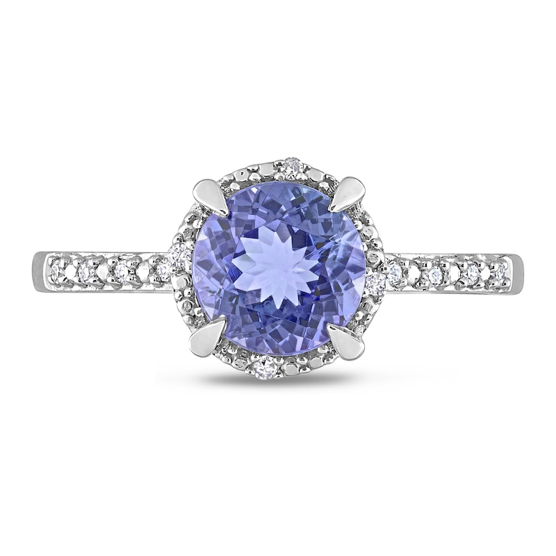 7.0mm Tanzanite and 0.04 CT. T.W. Diamond Frame Ring in 10K White Gold|Peoples Jewellers