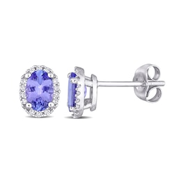 Oval Tanzanite and 0.08 CT. T.W. Diamond Frame Stud Earrings in 10K White Gold