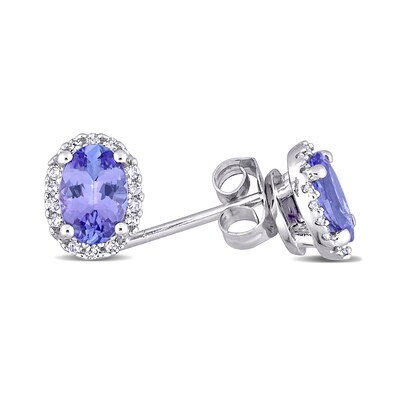 Oval Tanzanite and 0.08 CT. T.W. Diamond Frame Stud Earrings in 10K White Gold