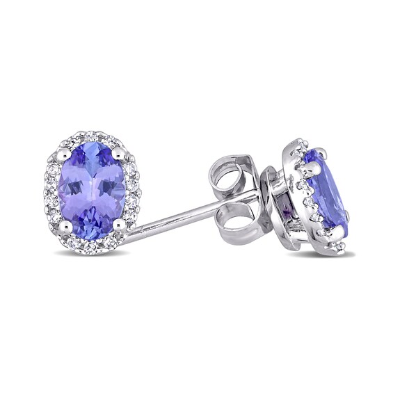 Oval Tanzanite and 0.08 CT. T.W. Diamond Frame Stud Earrings in 10K White Gold