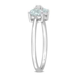 5.0mm Heart-Shaped Aquamarine and Diamond Accent Bow Ring in 10K White Gold