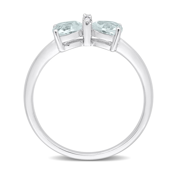 5.0mm Heart-Shaped Aquamarine and Diamond Accent Bow Ring in 10K White Gold