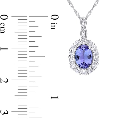 Oval Tanzanite, White Topaz, and Diamond Accent Frame Pendant in 14K White Gold - 17"