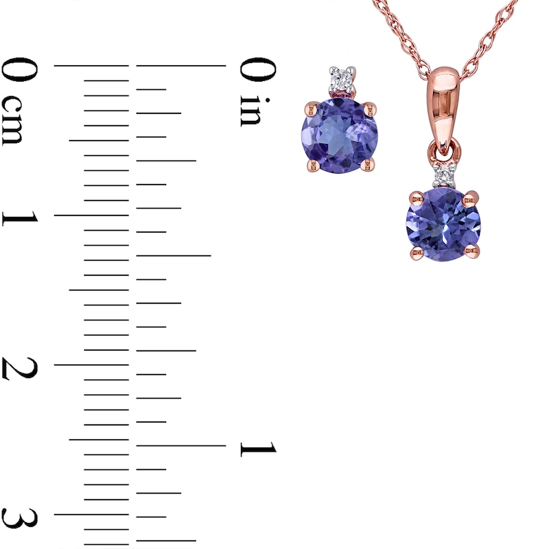 5.0mm Tanzanite and Diamond Accent Pendant and Stud Earrings Set in 10K Rose Gold|Peoples Jewellers