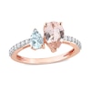 Thumbnail Image 0 of Pear-Shaped Morganite, Aquamarine, and White Topaz Toi et Moi Ring in 10K Rose Gold