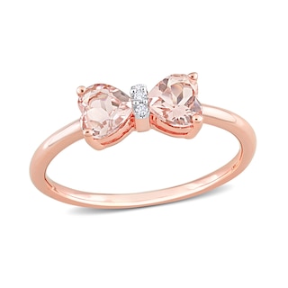 5.0mm Heart-Shaped Morganite and Diamond Accent Bow Ring in 10K Rose Gold