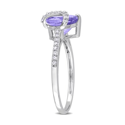 8.0mm Trillion-Cut Tanzanite and 0.12 CT. T.W. Diamond Ribbon Ring in Sterling Silver