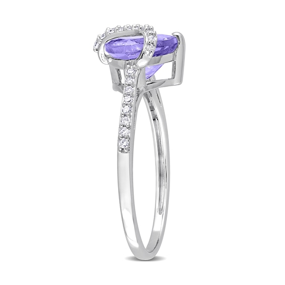 8.0mm Trillion-Cut Tanzanite and 0.12 CT. T.W. Diamond Ribbon Ring in Sterling Silver