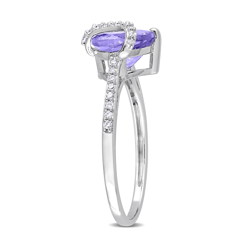 8.0mm Trillion-Cut Tanzanite and 0.12 CT. T.W. Diamond Ribbon Ring in Sterling Silver|Peoples Jewellers