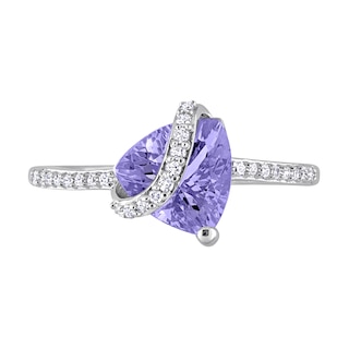 8.0mm Trillion-Cut Tanzanite and 0.12 CT. T.W. Diamond Ribbon Ring in Sterling Silver