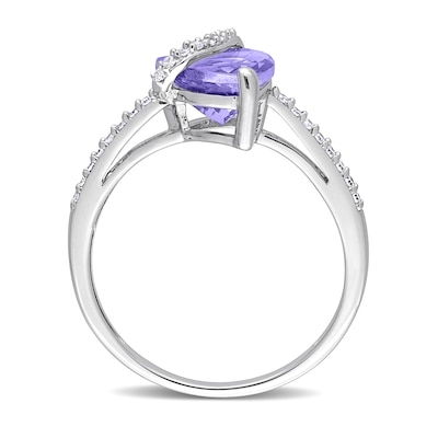 8.0mm Trillion-Cut Tanzanite and 0.12 CT. T.W. Diamond Ribbon Ring in Sterling Silver