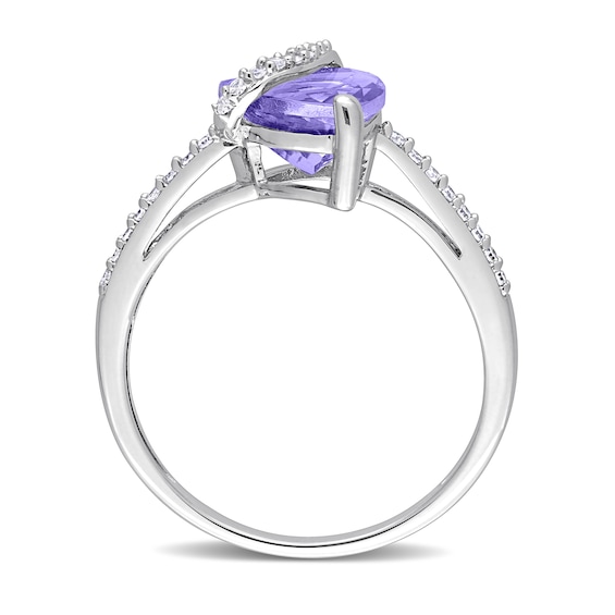 8.0mm Trillion-Cut Tanzanite and 0.12 CT. T.W. Diamond Ribbon Ring in Sterling Silver